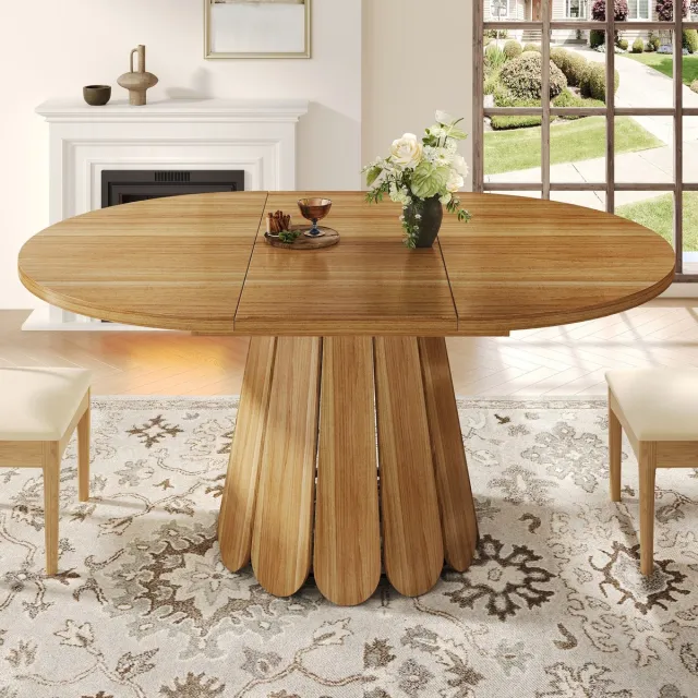 Sweiko Uitschuifbare Eettafel - Houtnerf - Ronde/Ovaal - 118-158 cm - Geschikt voor 6 personen - Bruin