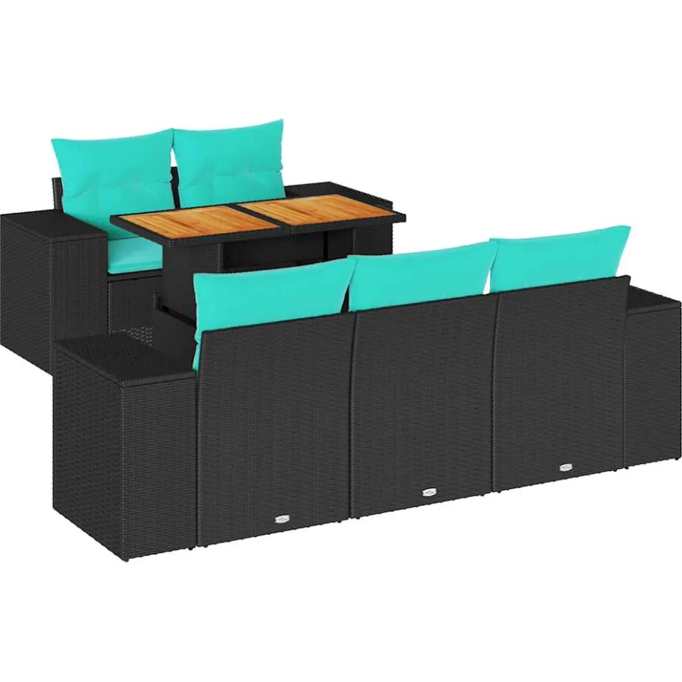 vidaXL 6-delige Loungeset met kussens poly rattan zwart