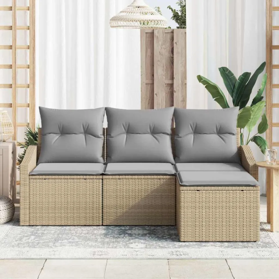 vidaXL Bankstel 4 st Beige poly rattan, foto 3