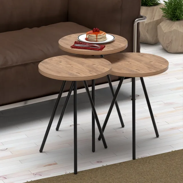 en.casa Bijzettafel Ølgod rond set van 3 houtkleurig en zwart