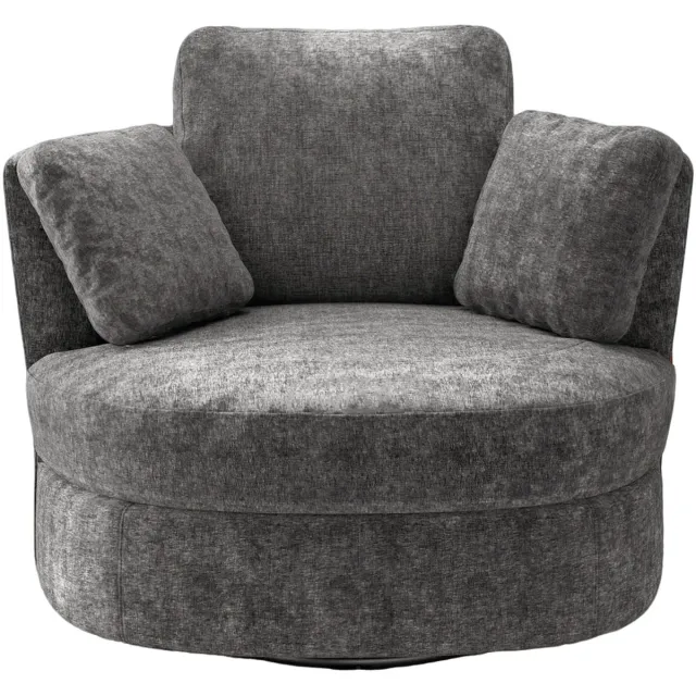 in& out door furniture Moderne XXL-fauteuil in beige chenille, 3 afzonderlijk te gebruiken kussens, hoog-elastische zittingvulling – comfortabele leesfauteuil voor woonkamer, slaapkamer en werkkamer-Grijs