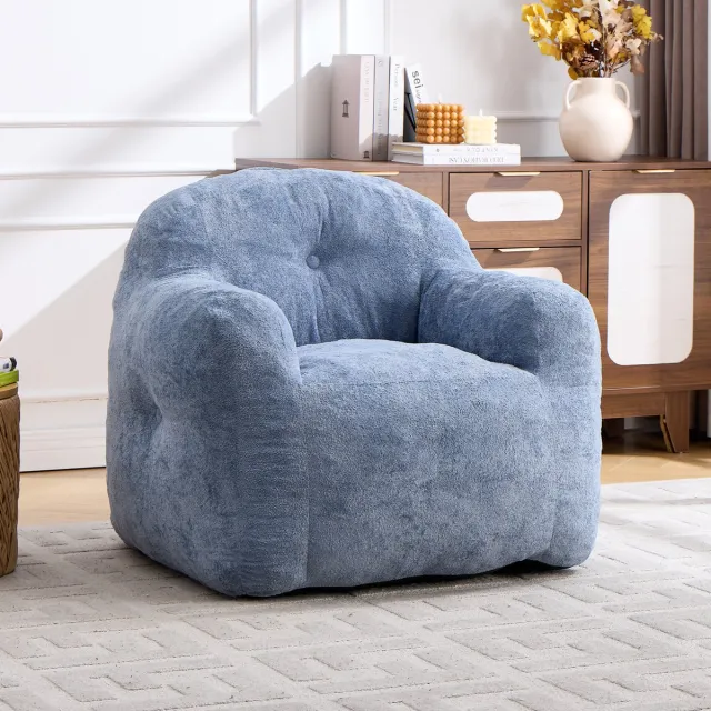 Vankel Zitzak Fauteuil van Chenille Imitatie Konijnenbont - Hoogdichtheid Versnipperd Schuim - Ergonomisch Ontwerp - Loungestoel voor Woonkamer, Slaapkamer en Kinderkamer - Max. 200 kg-Blauw