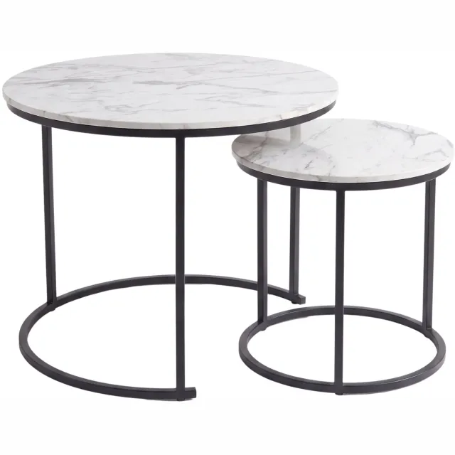 SCENA LIVING Set van 2 ronde salontafels, Ø 60 cm x 50 cm - zwart en wit Czarny i biały