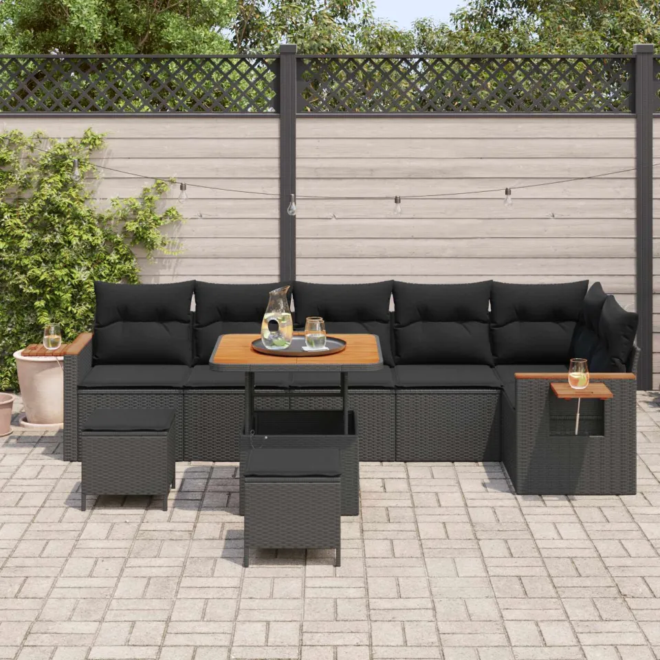 vidaXL Tuinbankenset 9 st Zwart poly rattan, foto 2