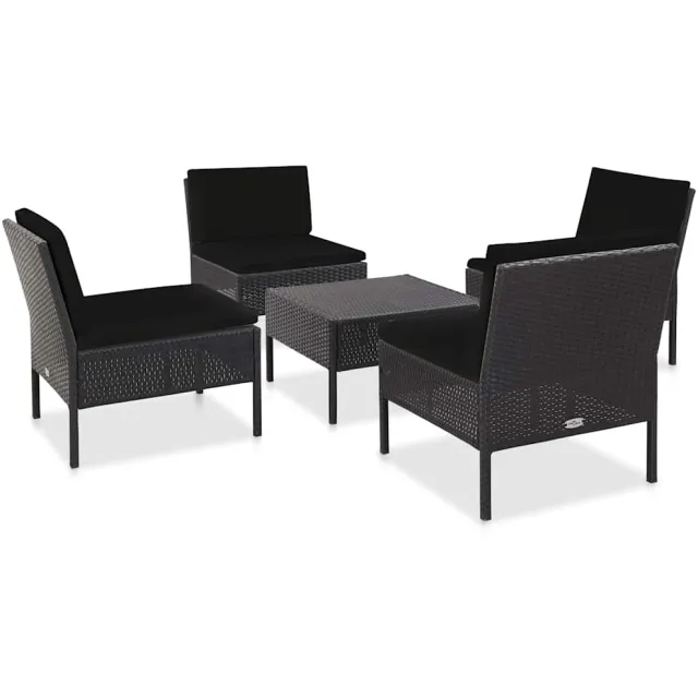 vidaXL 5-delige Loungeset met kussens poly rattan zwart