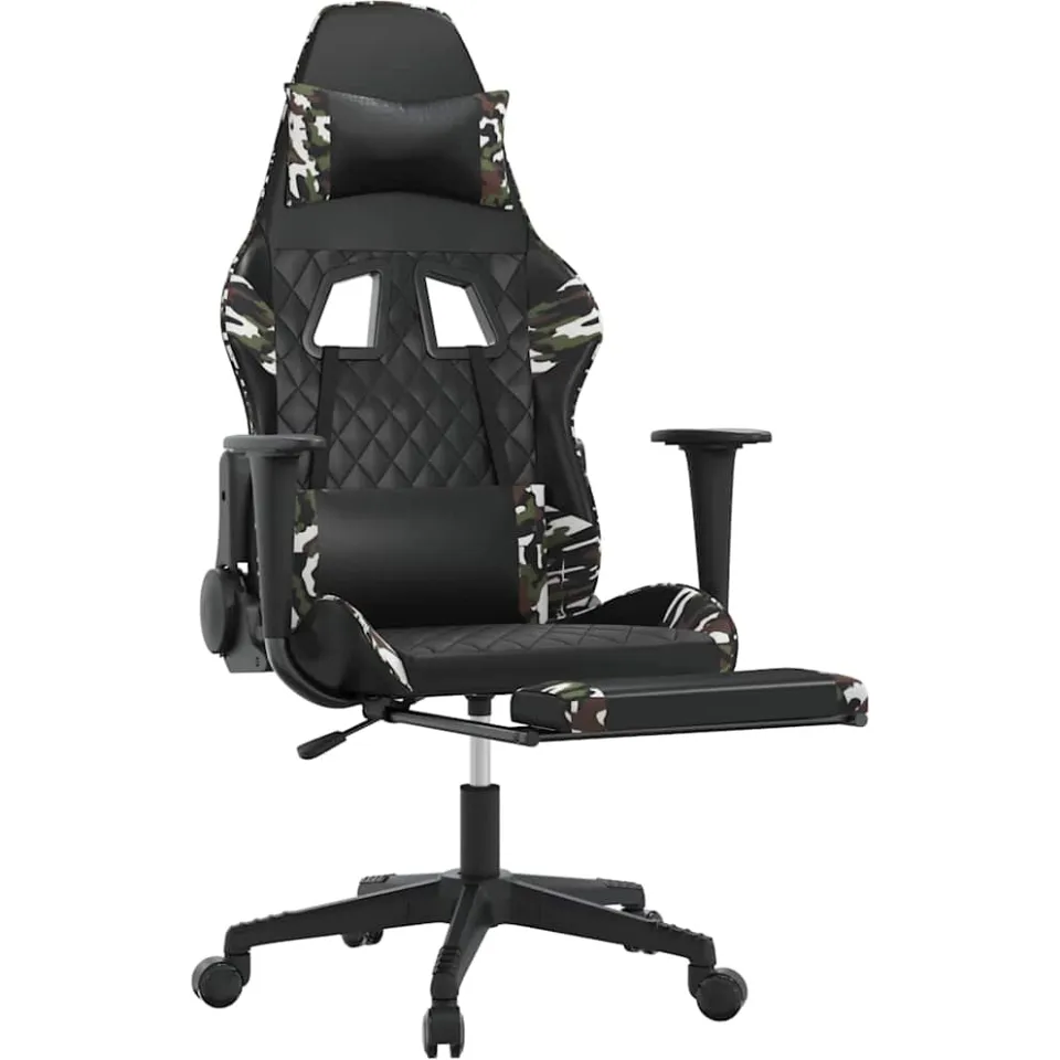 vidaXL Massage gamestoel met voetensteun kunstleer zwart en camouflage Meerkleurig
