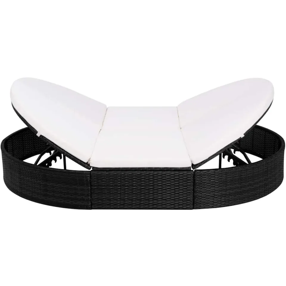 vidaXL Loungebed met kussen poly rattan zwart