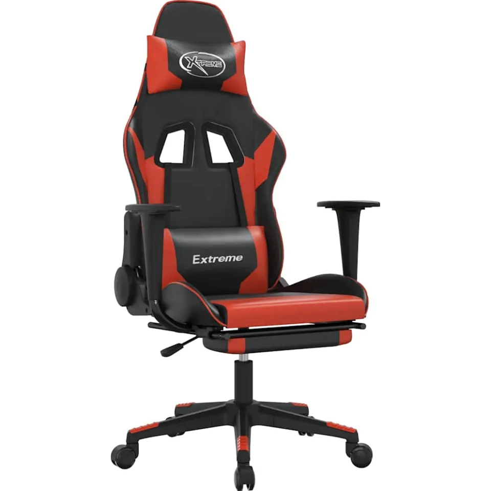 vidaXL Gamestoel met voetensteun kunstleer zwart en rood, foto 3