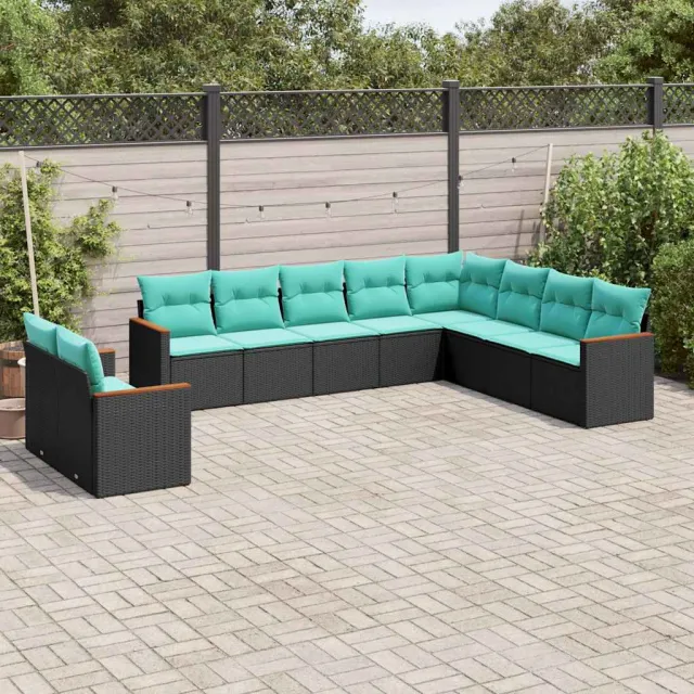 vidaXL 10-delige tuinbankset met kussens van zwart polyrotan, foto 2