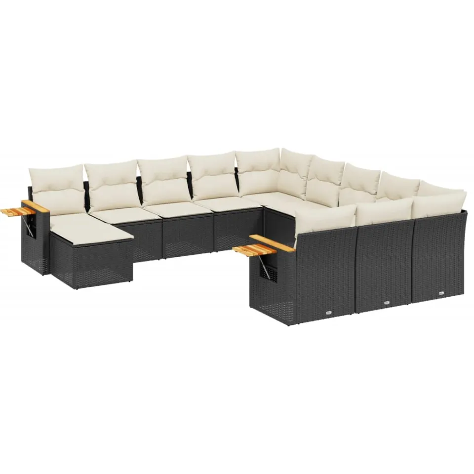 vidaXL Patio Sofa Set 10-zits Black and Cream Zwart