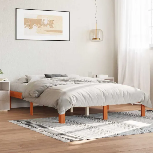 vidaXL Bed Frame Wasbruin 140 x 190 cm Solid pine wood, plywood bruin