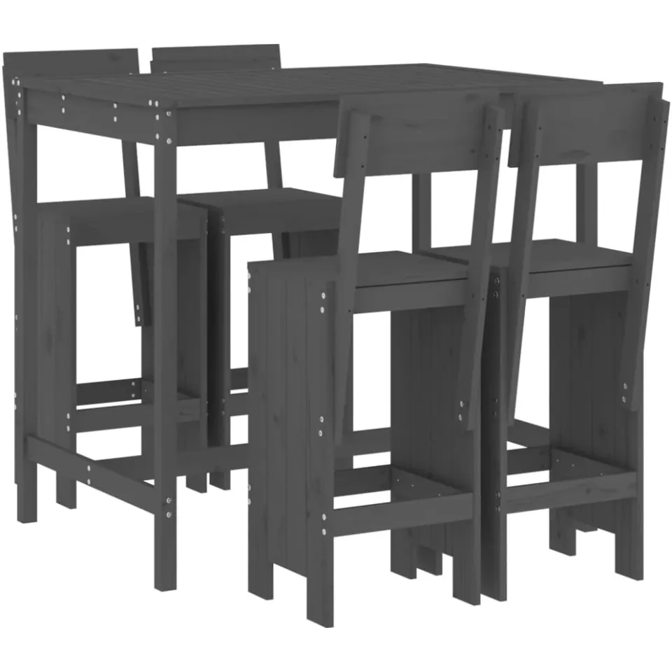 vidaXL 5-delige Tuinbarset massief grenenhout grijs, foto 3