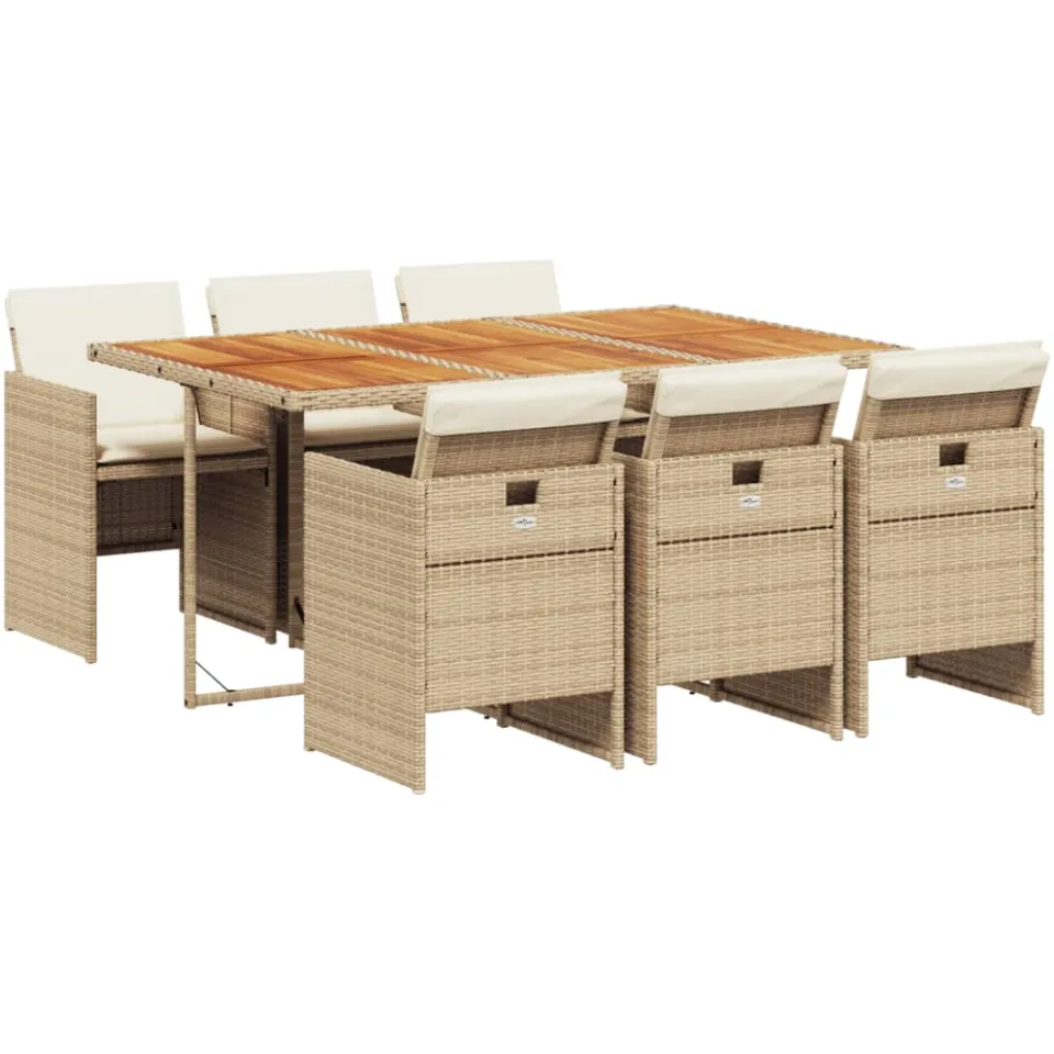 vidaXL 7-delige Tuinset met kussens poly rattan beige, foto 3