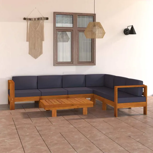 vidaXL 7-delige Loungeset met donkergrijze kussens acaciahout grijs, foto 2