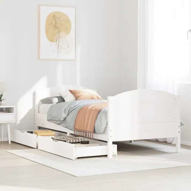 vidaXL Bedframe zonder matras massief grenenhout wit 75x190 cm