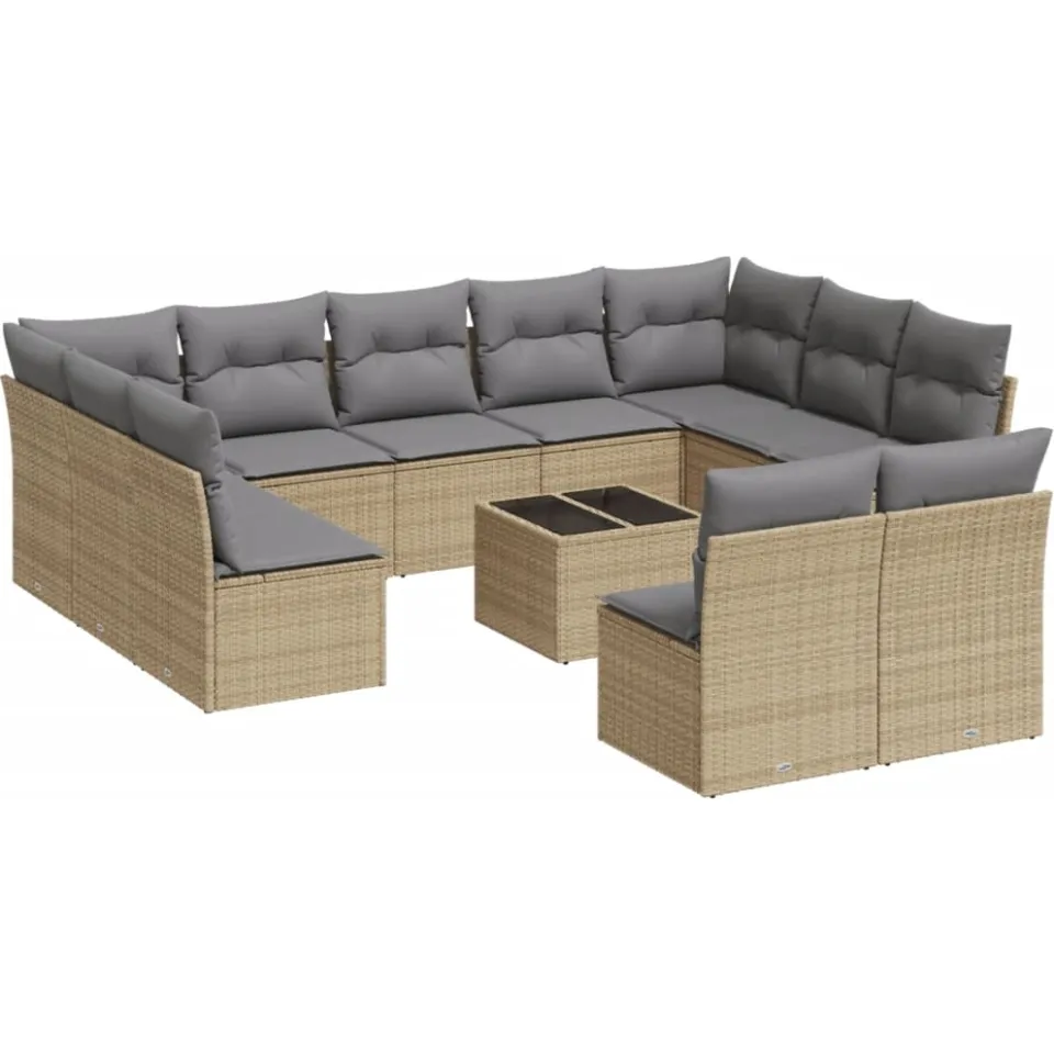 vidaXL 12-delige Loungeset met kussens poly rattan beige