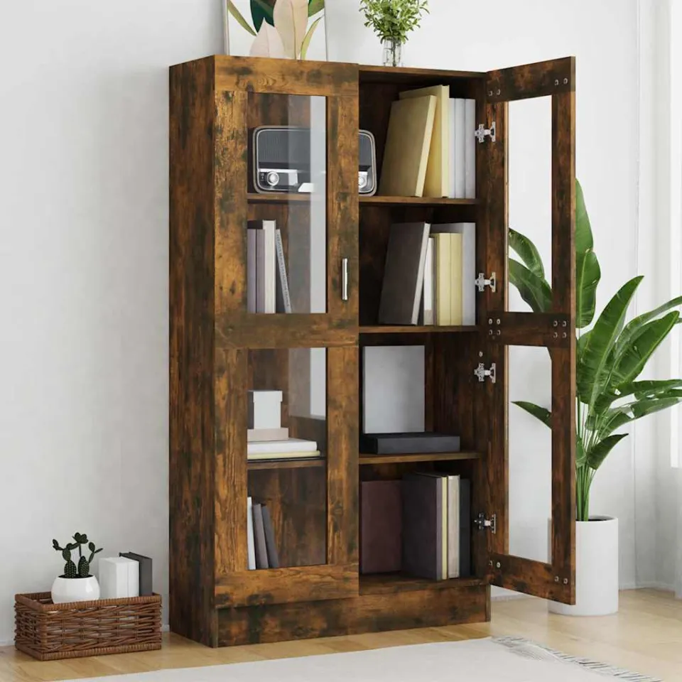 vidaXL Vitrinekast 82,5x30,5x150 cm bewerkt hout gerookt eikenkleurig, foto 4