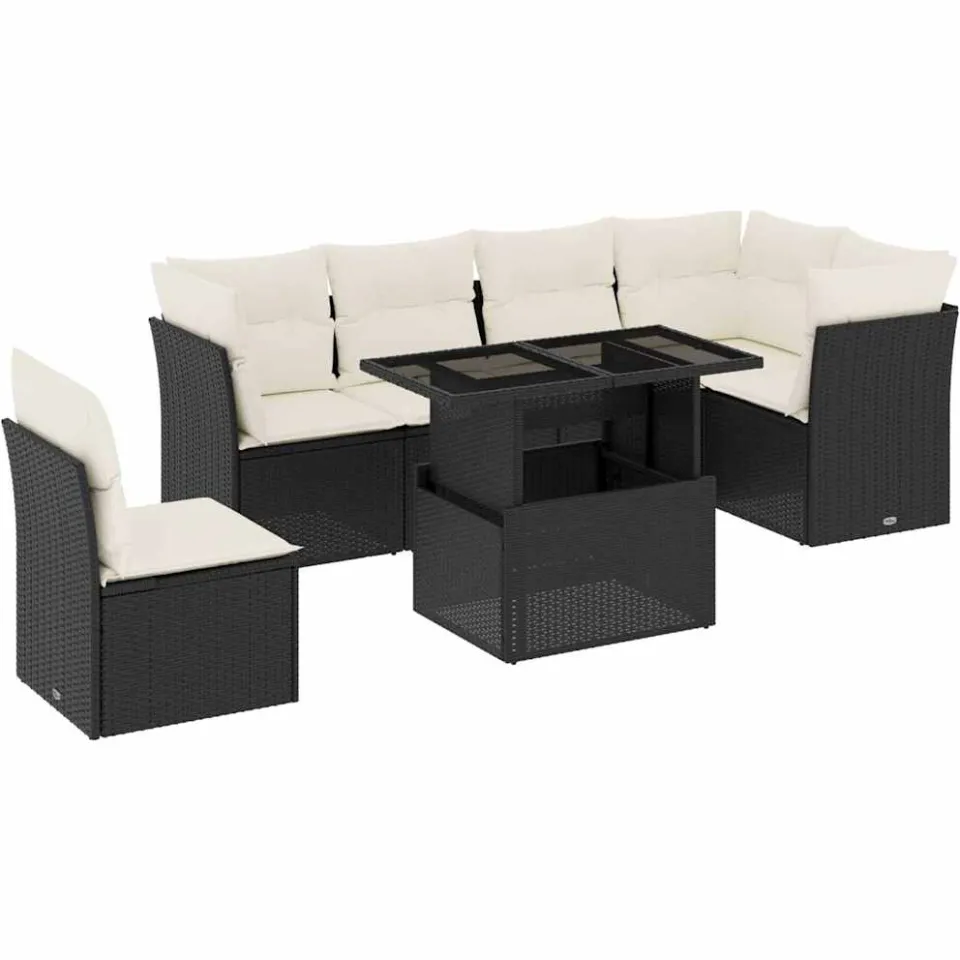 vidaXL 7-delige Loungeset met kussens poly rattan zwart