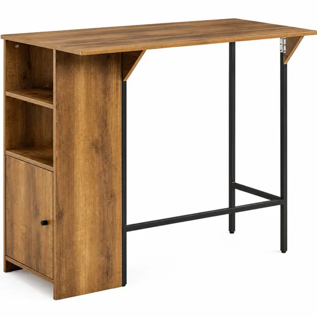 Nyoz bartafel - Hoge tafel - Barmeubel - Statafel - Uitschuifbaar tafelblad - Ruime opbergruimte - Draagvermogen 75 kg - Bruin