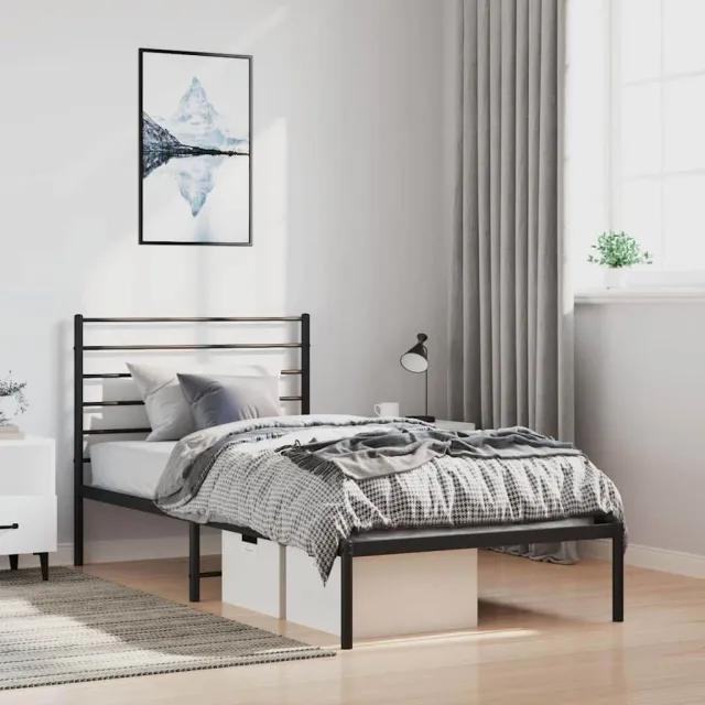 vidaXL Bedframe met hoofdbord metaal zwart 100x200 cm
