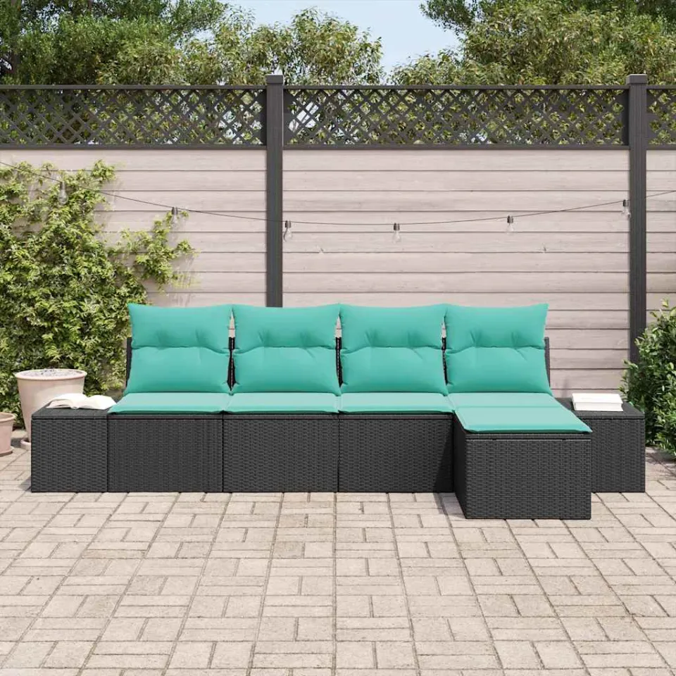 vidaXL Tuin Sofa Set 5 st Zwart en Turquoise poly rattan, foto 3