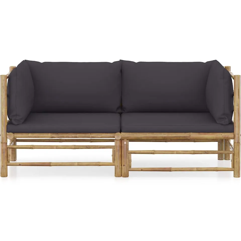 vidaXL 2-delige Loungeset met kussens bamboe donkergrijs grijs, foto 2