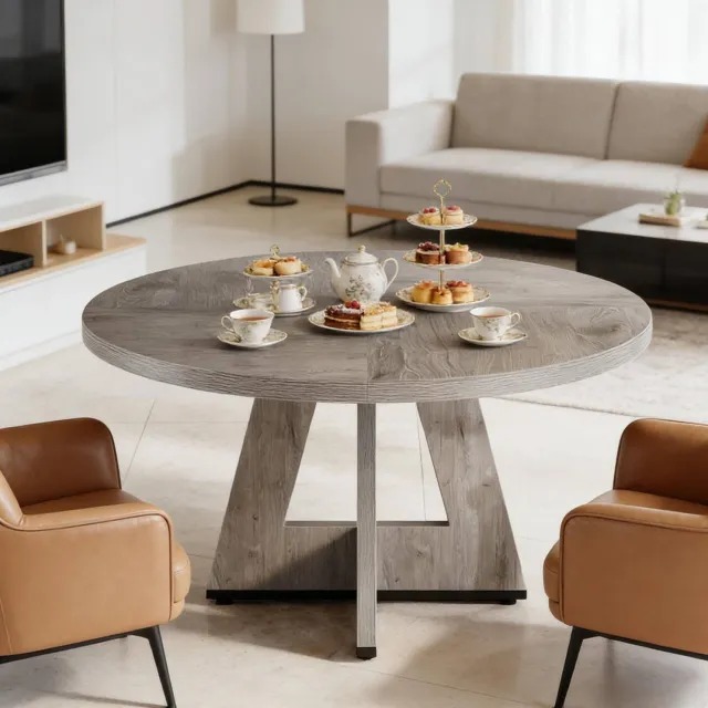 WUVRIE Ronde eettafel Ø 120 cm - Landelijke stijl, geschikt voor maximaal 4 personen - Grijs
