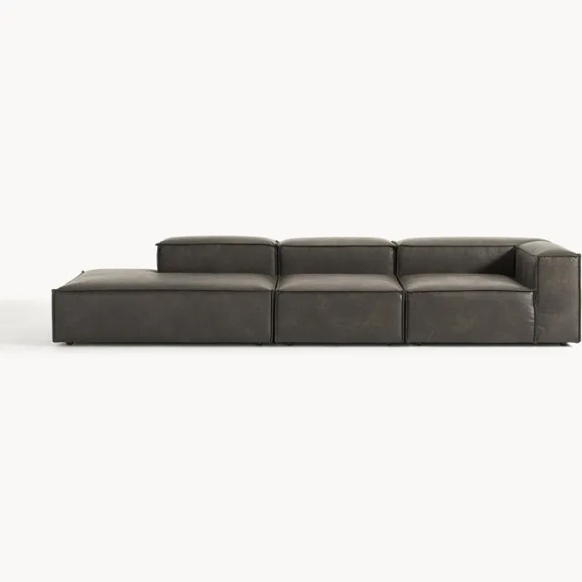 Westwing Collection XL modulaire lederen chaise Lennon Taupe