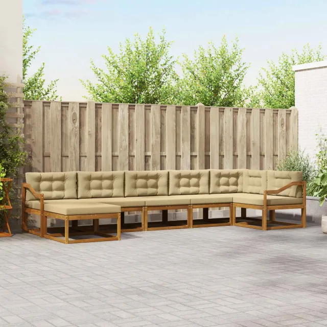 vidaXL Buiten bankenset 7 st 7-zits Natuurlijk en Beige
