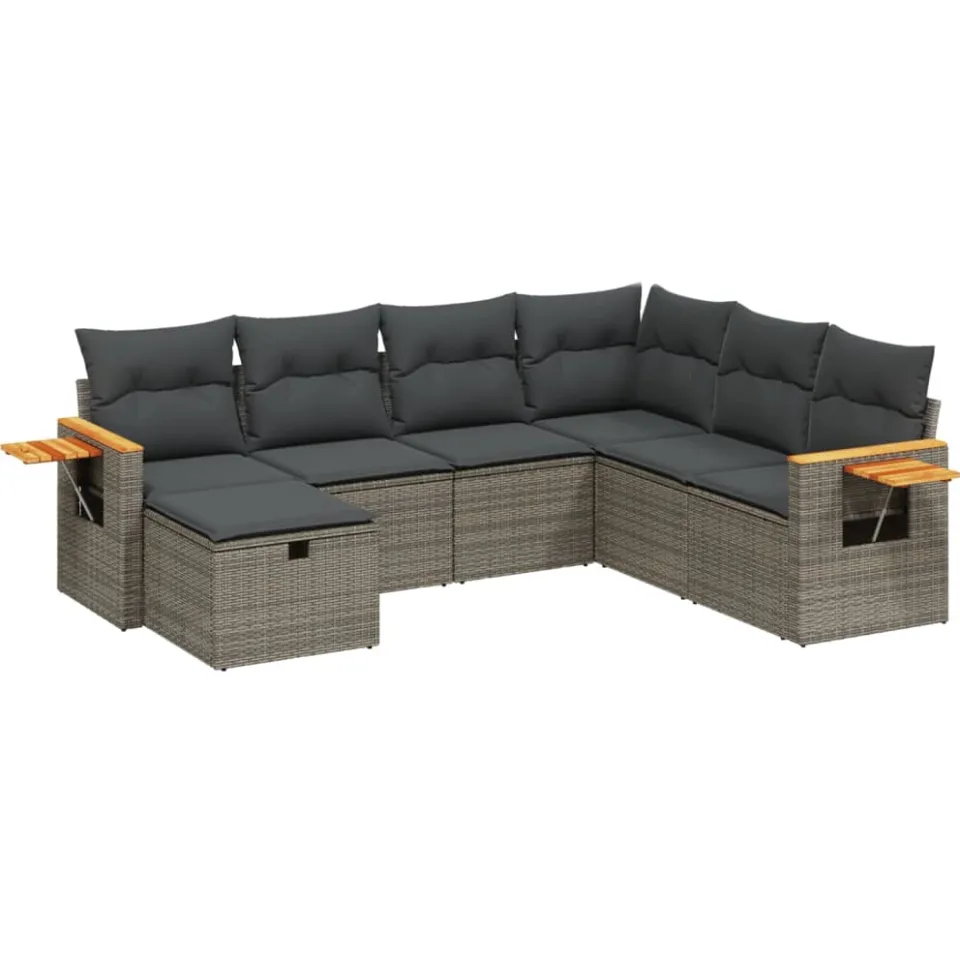 vidaXL 7-delige Loungeset met kussens poly rattan grijs