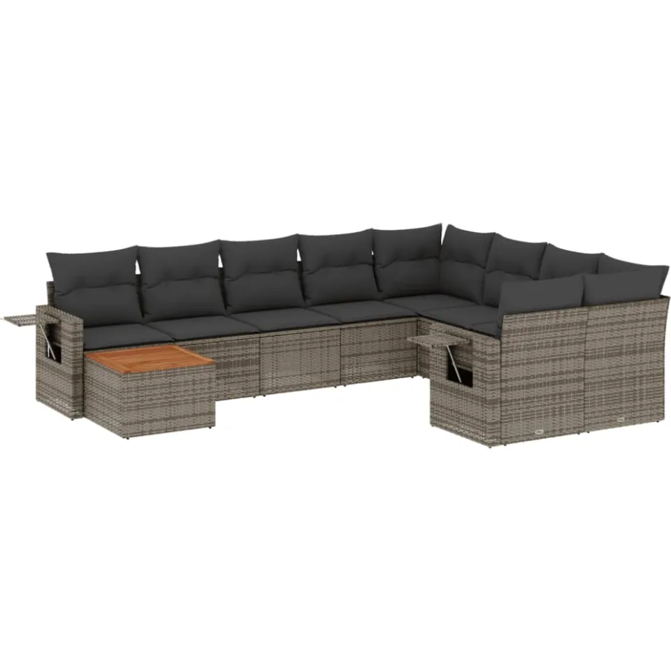 vidaXL 10-delige Loungeset met kussens poly rattan grijs, foto 3