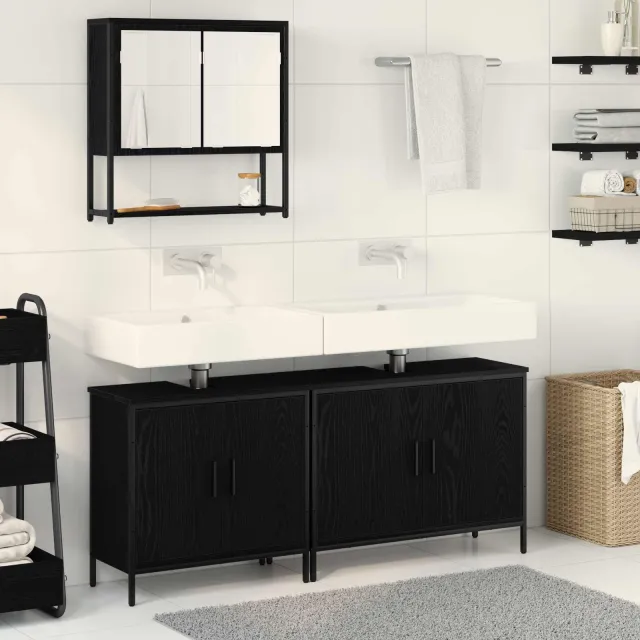 vidaXL Badkamermeubelset 3 st Zwart 80 x 30 x 60 cm Bewerkt hout, foto 2