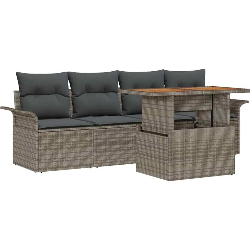 vidaXL Tuin Sofa Set 5 st Grijs Poly riet, foto 4
