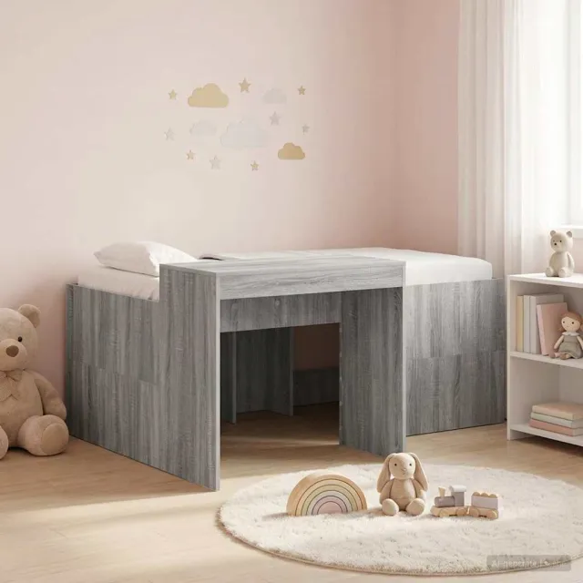 vidaXL Hoge Bed Frame met Bureau voor Kinderen Grijs Sonoma