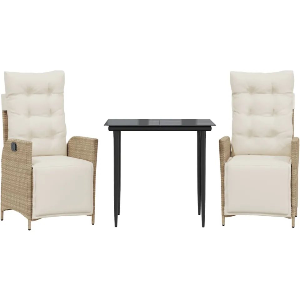 vidaXL 3-delige Tuinset met kussens poly rattan beige, foto 3