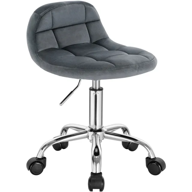 Ropilly Donkergrijze fluwelen bureaustoel - Comfortabele thuiswerkplek - Draaibare make-up stoel - Ergonomisch schuim en stevig metaal - Donkergrijs Dark Gray
