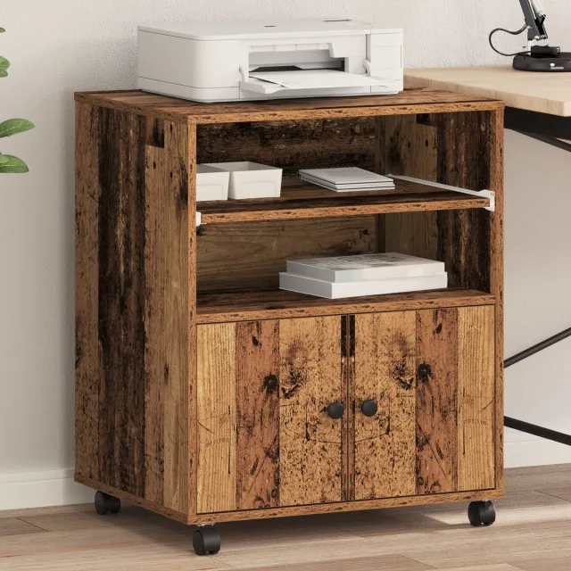 vidaXL Printerstand - Oud - hout - 60 - x - 48 - x - 74 - cm - Bewerkt - hout Oud hout