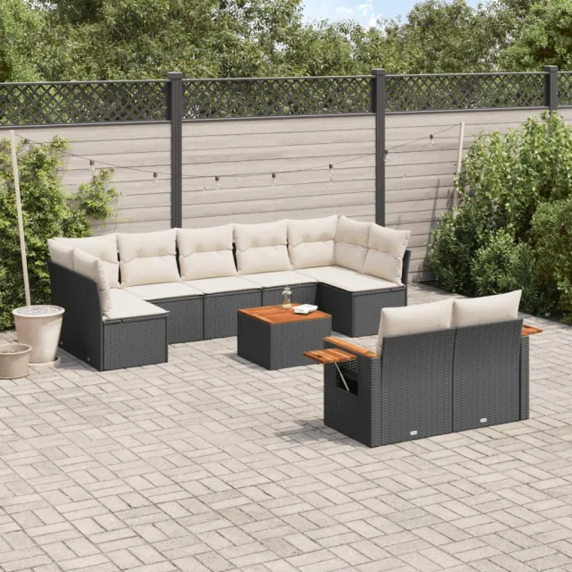 vidaXL 10-delige Loungeset met kussens poly rattan zwart, foto 2