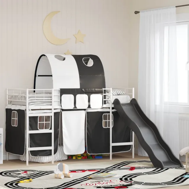 vidaXL Bunkbed voor kinderen met gordijnen Wit en zwart 90 x 190 cm