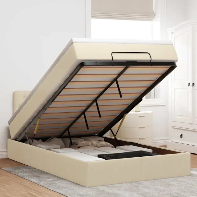 vidaXL Ottoman bed met matras en LED's 120x200cm stof crèmekleurig