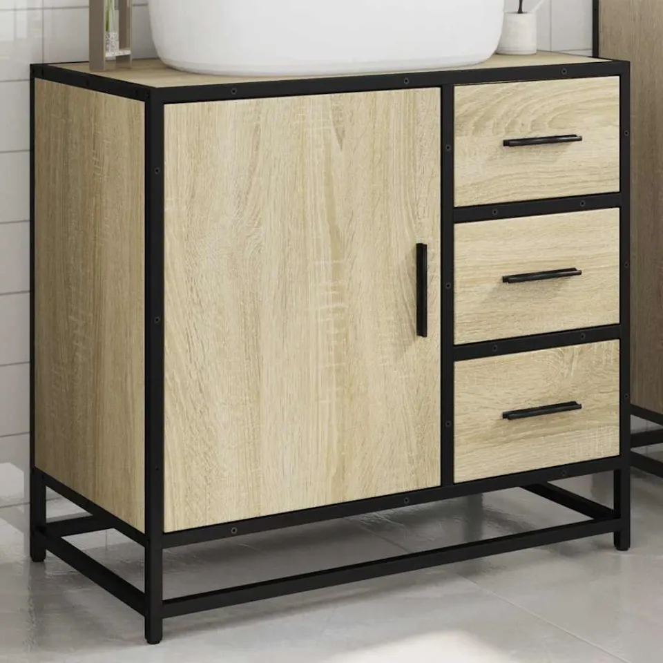vidaXL Wastafelkast 65x33x60 cm bewerkt hout sonoma eikenkleurig, foto 4