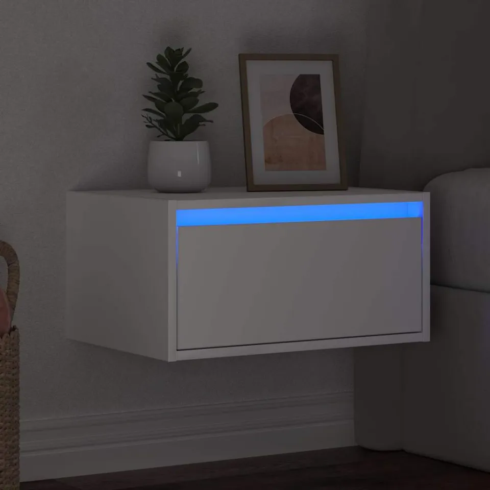 vidaXL Nachtkastje met LED-verlichting wandgemonteerd wit, foto 4