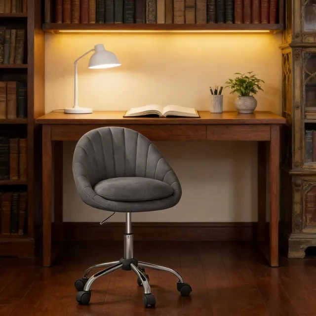 COVREO Bureaustoel 52 x 72-82 x 52 cm donkergrijs, van velvet met wielen