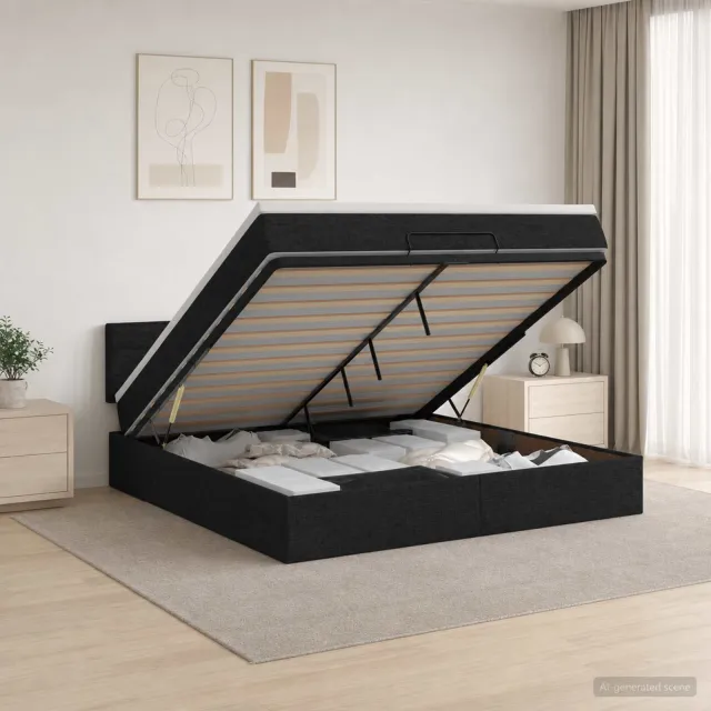 vidaXL Ottoman bed met matras met hoofdeinde Zwart 180 x 200 cm Stof