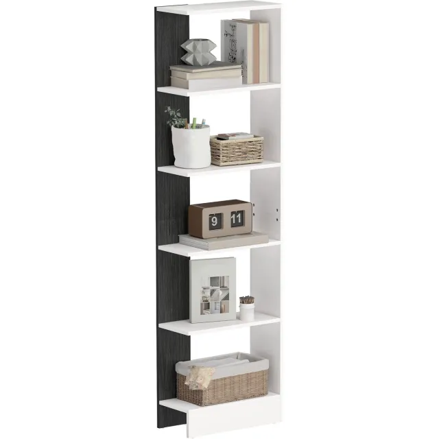 ECTEATOY Boekenkast - Vakkenkast met 5 open vakken - 45 x 21 x 170 cm - zwart - spaanplaat Wit
