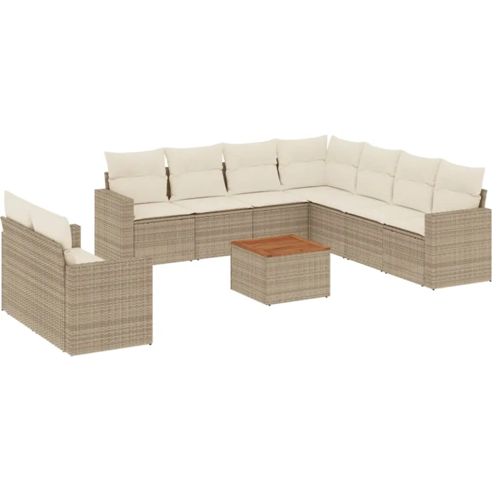 vidaXL 10-delige Loungeset met kussens poly rattan beige
