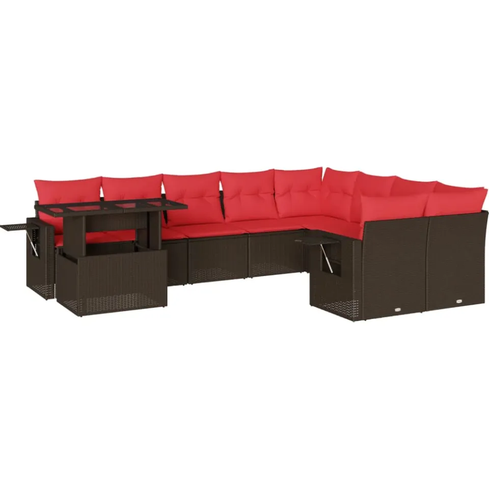 vidaXL 10-delige tuinbankset met kussens, bruin polyrotan, foto 3