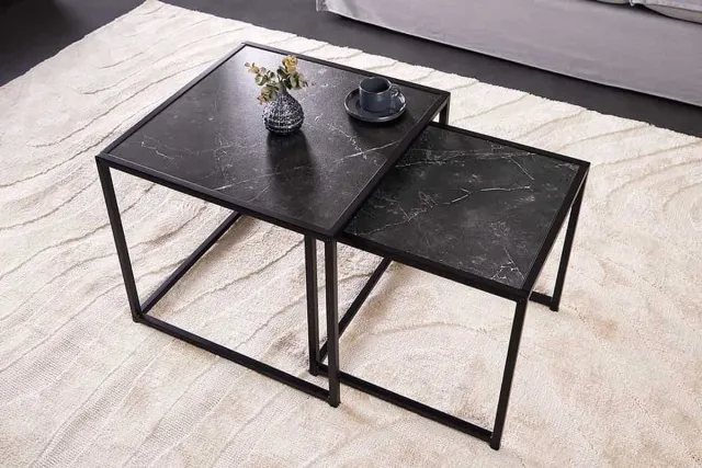 Invicta Interior Set van 2 bijzettafels SLIM LINE 50cm antraciet zwart marmeren design salontafel met metalen frame - 44179 Zie omschrijving