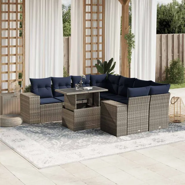 vidaXL 9-delige tuinbankset met kussens, grijs polyrotan, foto 2