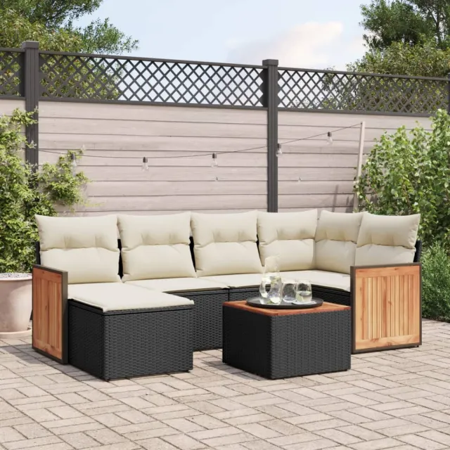 vidaXL 7-delige Loungeset met kussens poly rattan zwart, foto 2